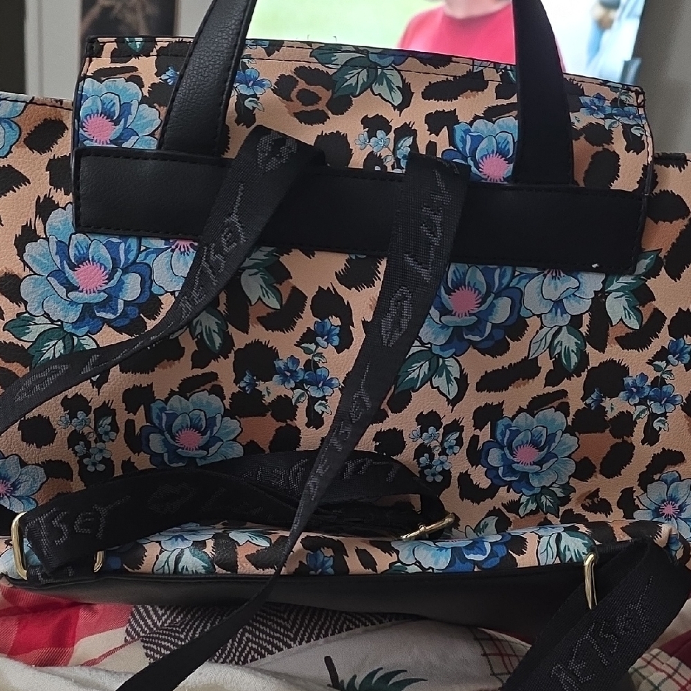 Betsey Johnson Floral Leopard Backpack - Blue and Tan GUC - Picture 6 of 16